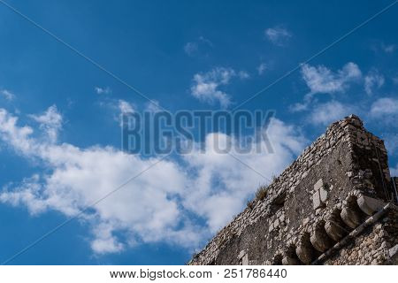 Architecture Design Detail Of Caetani Stone Medieval Castle. Beautiful Wallpaper Background. Sermone