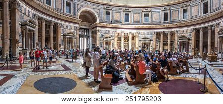 Rome, Italy - 22.06.2018: Tourists Visit The Pantheon In Rome. Ancient Pantheon Is One Of The Best-k