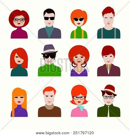 Vector Avatar Icon Set Of People Sixties Style