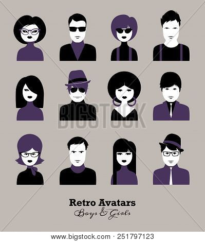 Vector Avatar Icon Set Of People Sixties Style