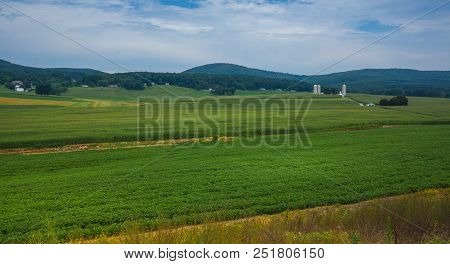 Farm At The Base Of The Mountain With Crops