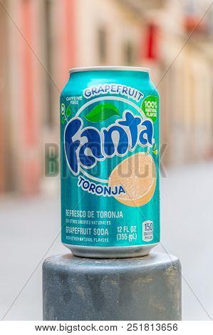 Barcelona, Spain - June 10, 2018: Can Of The Fanta Grapefruit.