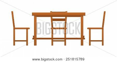 Beautiful Wooden Furniture. Furniture Accessories, Picnic, Feasts, Classic Table With Chairs For The