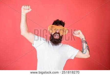 Feel Like Superstar In That Eyeglasses. Hipster Wears Shutter Shades Sunglasses. Sunglasses Accessor