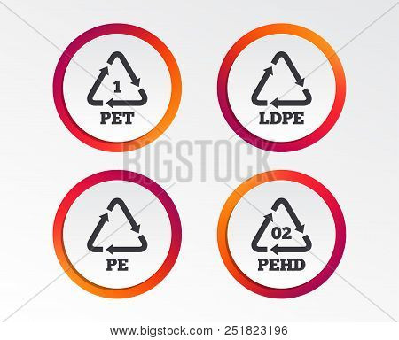 Pet, Ld-pe And Hd-pe Icons. High-density Polyethylene Terephthalate Sign. Recycling Symbol. Infograp