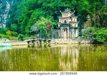 Main Famous Temple Close To Lake Of The Bich Dong Pagoda Complex, Tam Coc, Ninh Binh In Vietnam