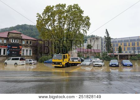 Sochi, Russia - 15 July 2018: Flooding After Heavy Rains In Matsesta District