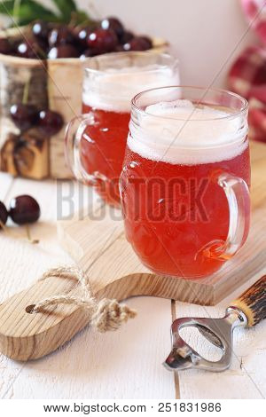 Cold Summer Drink: Light Fruit Craft Beer And Cherry