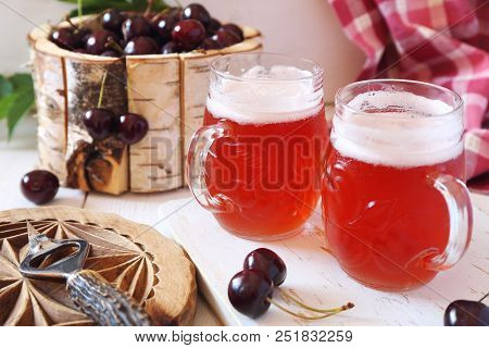 Cold Summer Drink: Light Fruit Craft Beer And Cherry