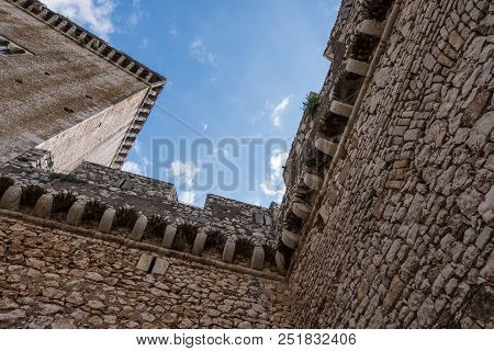 Architecture Design Detail Of Caetani Stone Medieval Castle. Beautiful Wallpaper Background. Sermone