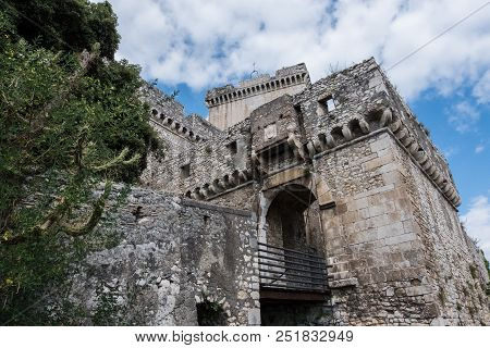 Architecture Design Detail Of Caetani Stone Medieval Castle. Beautiful Wallpaper Background. Sermone