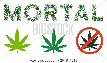 Mortal Caption Mosaic Of Cannabis Leaves In Different Sizes And Green Shades. Vector Flat Grass Leav