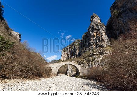 Landscape Of Bridge Of Missios In Vikos Gorge And Pindus Mountains, Zagori, Epirus, Greece