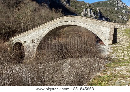 Landscape Of Bridge Of Missios In Vikos Gorge And Pindus Mountains, Zagori, Epirus, Greece
