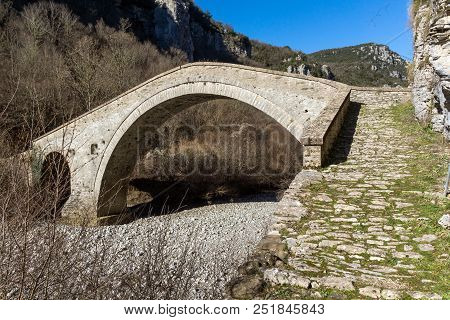 Landscape Of Bridge Of Missios In Vikos Gorge And Pindus Mountains, Zagori, Epirus, Greece