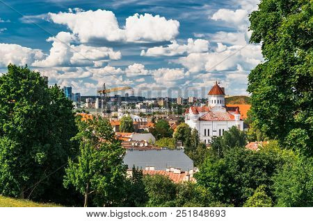 Sityscape Of Vilnus, Summer Wiev On City With Green Trees
