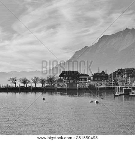 Scene In Brienz, Lake Brienz And Mountains.