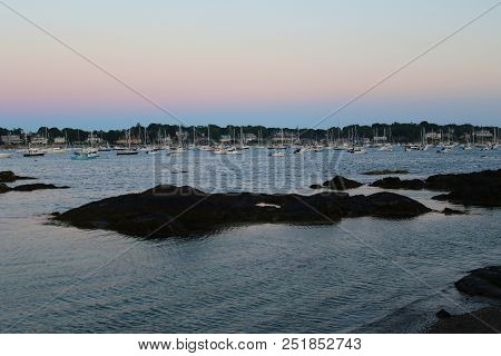 Gloucester, Massachusetts Inlet At Dusk On A Summer Day.