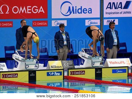 Budapest, Hungary - Jul 25, 2017. Competitive Swimmer Mckeon Emma (aus) And Ledecky Katie (usa) In T