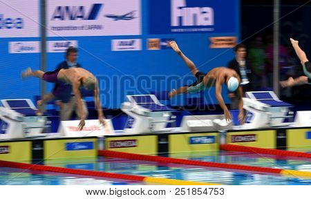 Budapest, Hungary - Jul 25, 2017. Competitive Swimmer Cseh Laszlo (hun) And Le Clos Chad (rsa) In Th