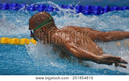 Budapest, Hungary - Jul 25, 2017. Competitive Swimmer Cseh Laszlo (hun) In The 200m Butterfly Semifi