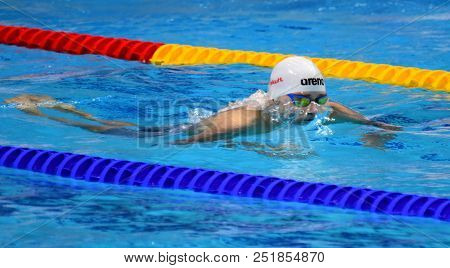 Budapest, Hungary - Jul 25, 2017. Competitive Swimmer Kenderesi Tamas (hun) In The 200m Butterfly Se