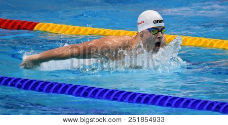 Budapest, Hungary - Jul 25, 2017. Competitive Swimmer Kenderesi Tamas (hun) In The 200m Butterfly Se