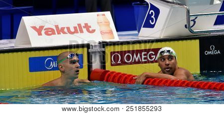 Budapest, Hungary - Jul 25, 2017. Competitive Swimmer Cseh Laszlo (hun) And Le Clos Chad (rsa) In Th