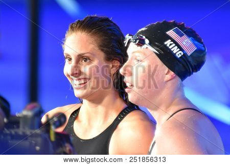 Budapest, Hungary - Jul 25, 2017. Competitive Swimmer Meili Katie (usa) And King Lilly (usa) Winner 