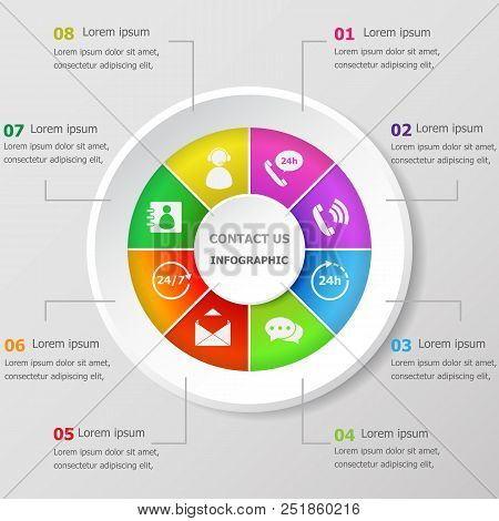 Infographic Design Template With Contact Us Icons, Stock Vector