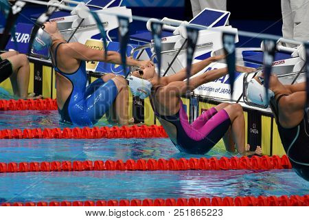 Budapest, Hungary - Jul 26, 2017. Competitive Swimmer Joo Sara (hun) And Steina Kristina Silvia (lat