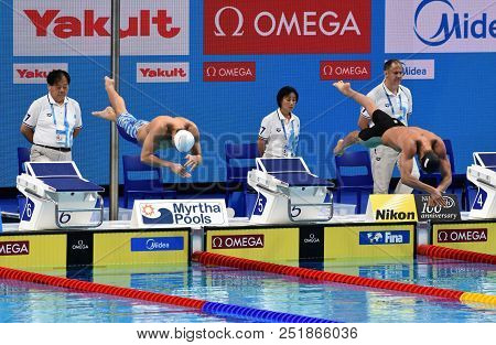 Budapest, Hungary - Jul 26, 2017. Competitive Swimmer Schooling Joseph (sgp) And Dotto Luca (ita) Sw