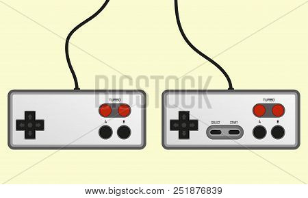 Game Controllers. Retro Video Game Controllers In Flat Style. Vector Illustration.