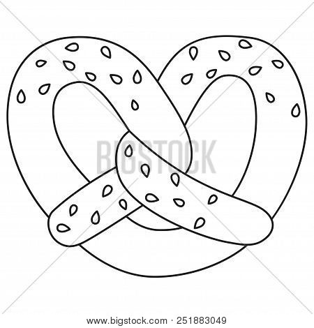 Line Art Black And White Pretzel With Sesame Seed. Coloring Book Page For Adults And Kids. Oktoberfe