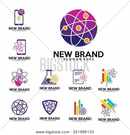 Set Of Physics Labs Logo Design Vector, Biology Labs, Paint, Phone, Stats, Finance, Note, Touch Icon