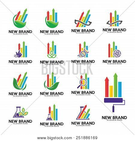 Set Of Stats Logo Template, Finance Logo Vector, Green, Biology Labs, Touch, Find, Paint.