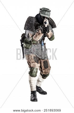 Nuclear Post-apocalypse Survivor, Alternative History Nazi Soldier Or Partisan In Wool Field Cap, Fa