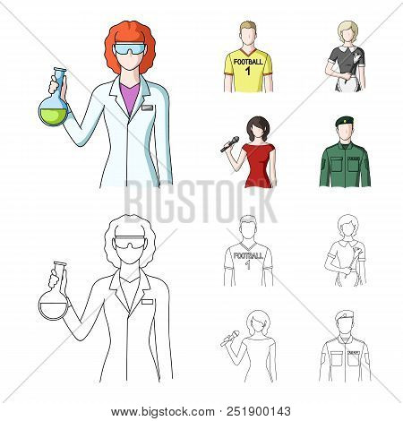 Woman Chemist, Football Player, Hotel Maid, Singer, Presenter.profession Set Collection Icons In Car