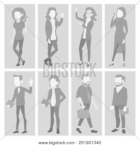 Default Placeholder Avatar Set Vector. Profile Gray Picture. Full Length Portrait. Male, Female Face