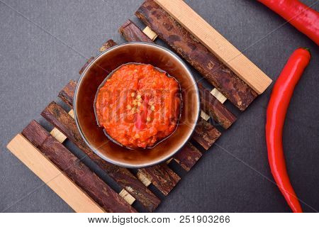 Sambal, Traditional Homemade Indonesian Chili Paste, Flat Lay