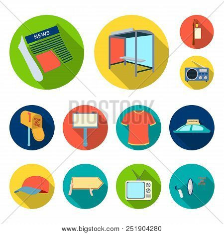 Production Of Advertising Flat Icons In Set Collection For Design. Advertising Equipment Vector Symb