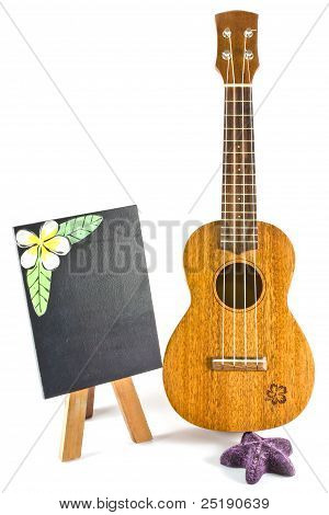 Blackboard und Jahrgang Ukulele