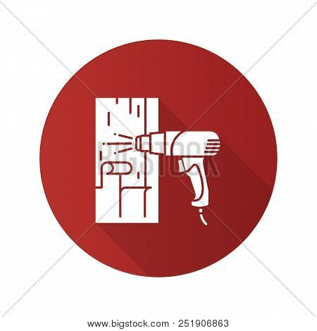 Hot Air Gun Heating Surface Flat Linear Long Shadow Icon. Paint Removing. Vector Outline Symbol