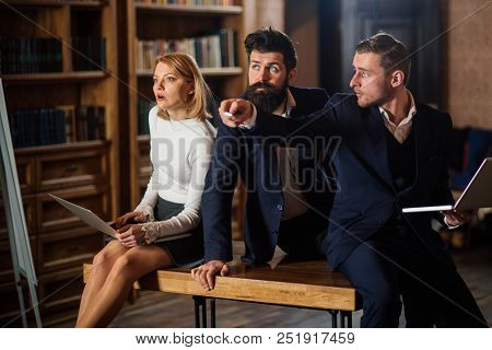 Video Conferencing Concept. Business People Use Video Conferencing On Virtual Meeting. Woman And Men