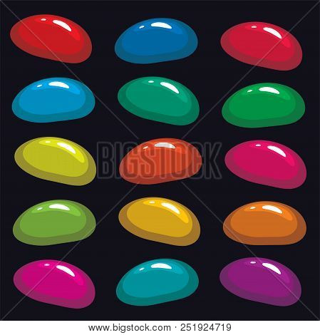 Vector Assortment Of Colorful Fruit Gelatin Jelly Beans On Black Background