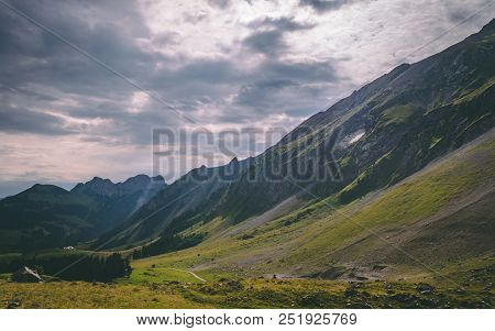 Mountain Scenery In The Swiss Alps Steep Cliffs Brienzer Rothorn Switzerland