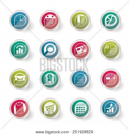 Stylized Business And Office  Internet Icons Over Colored Background - Vector Icon Set
