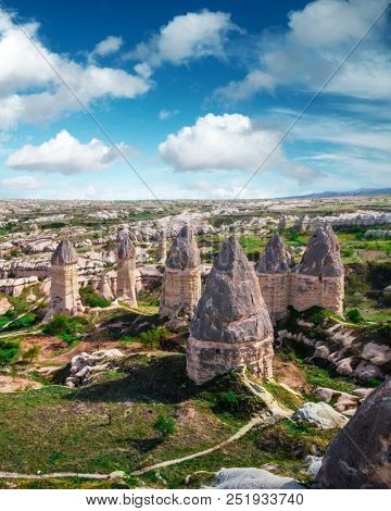Famous Love valley with penis shape rocks in Cappadocia, Turkey