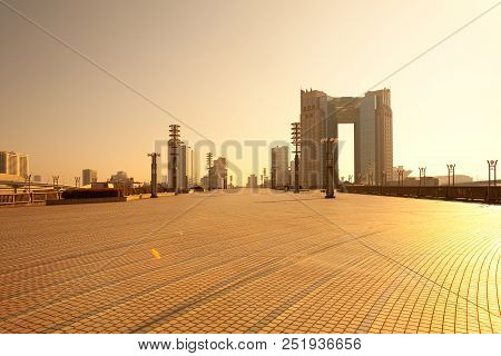 Skyline Of City From Yumeno Ohashi Bridge, Odaiba, Tokyo, Kanto Region, Honshu, Japan