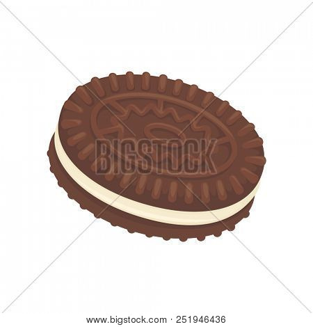 Sandwich chocoate biscuit, filled with vannila cream, isolated on white